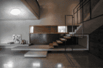 Contemporary SEGA M ceiling light fixture in minimalist interior design.
