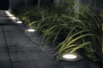 LED circular uplight for outdoor landscape lighting.