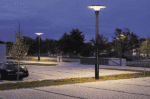 LED garden pole light with circular head for outdoor illumination.