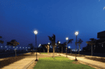 LED garden pole light with diamond-shaped design for outdoor illumination.