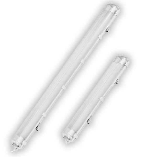 Weatherproof tube luminaire for outdoor lighting applications.