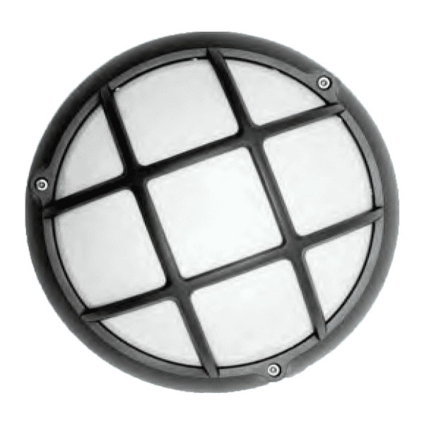 Aluminum bulkhead light for industrial and outdoor lighting applications.