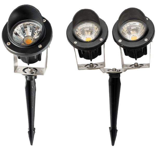 LED garden spike spotlights for landscape illumination and decorative outdoor lighting.