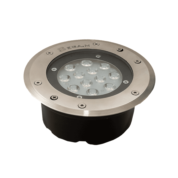 LED circular uplight with 12W power, ideal for outdoor and landscape lighting.