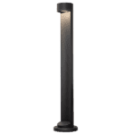 LED bollard light with moon-shaped top for pathway and landscape lighting.