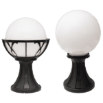 LED globe lamp with black plastic base, ideal for decorative lighting and modern interior design.