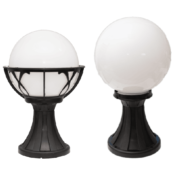 LED globe lamp with black plastic base, ideal for decorative lighting and modern interior design.