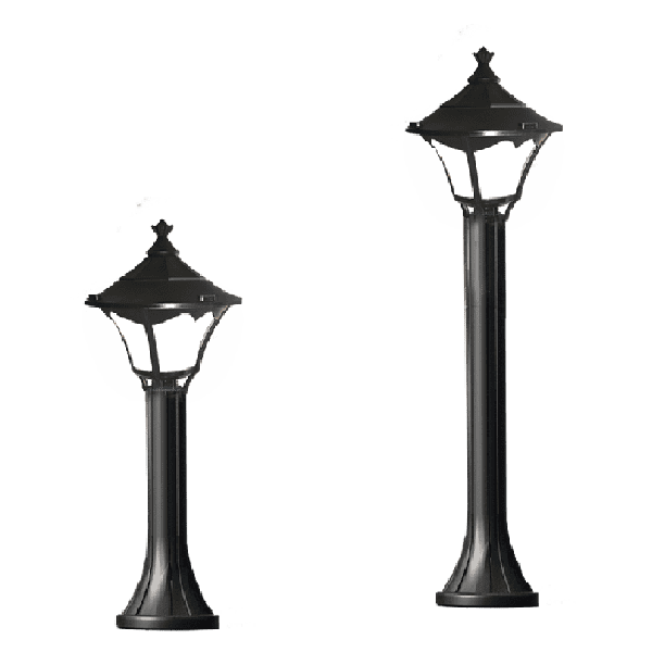 Lantern bollard lighting for outdoor pathways and gardens.