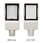 LED street light with lens for enhanced illumination.