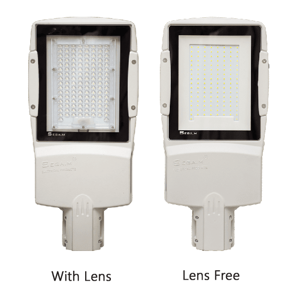 LED street light with lens for enhanced illumination.