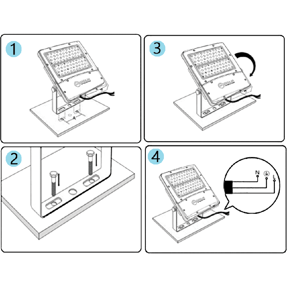 LED flood light installation process for outdoor lighting.
