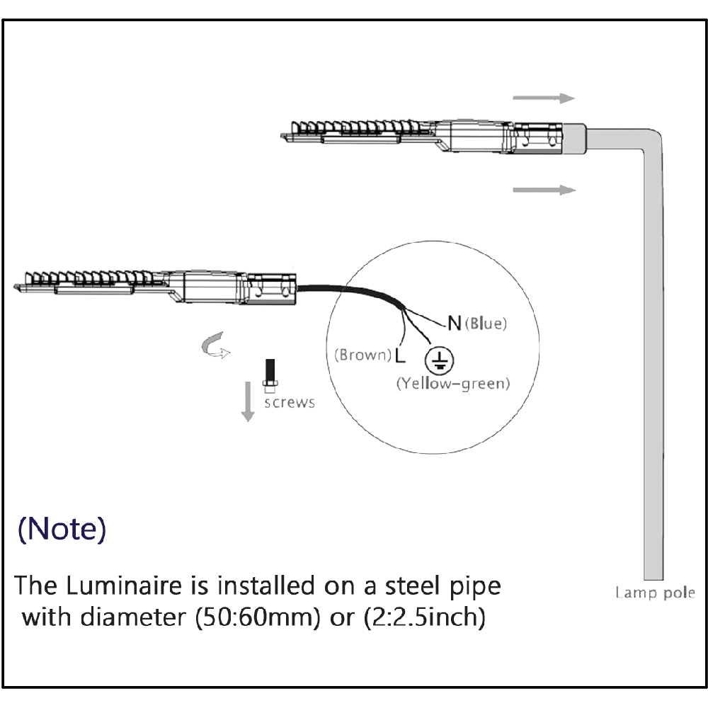 Technical diagram of a street light installation with electrical connections.