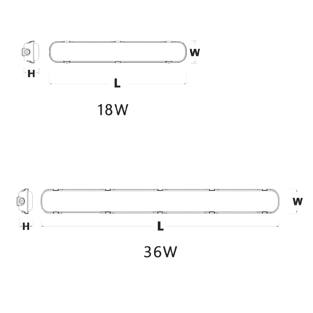 High-quality weatherproof tube luminaire suitable for outdoor lighting applications.