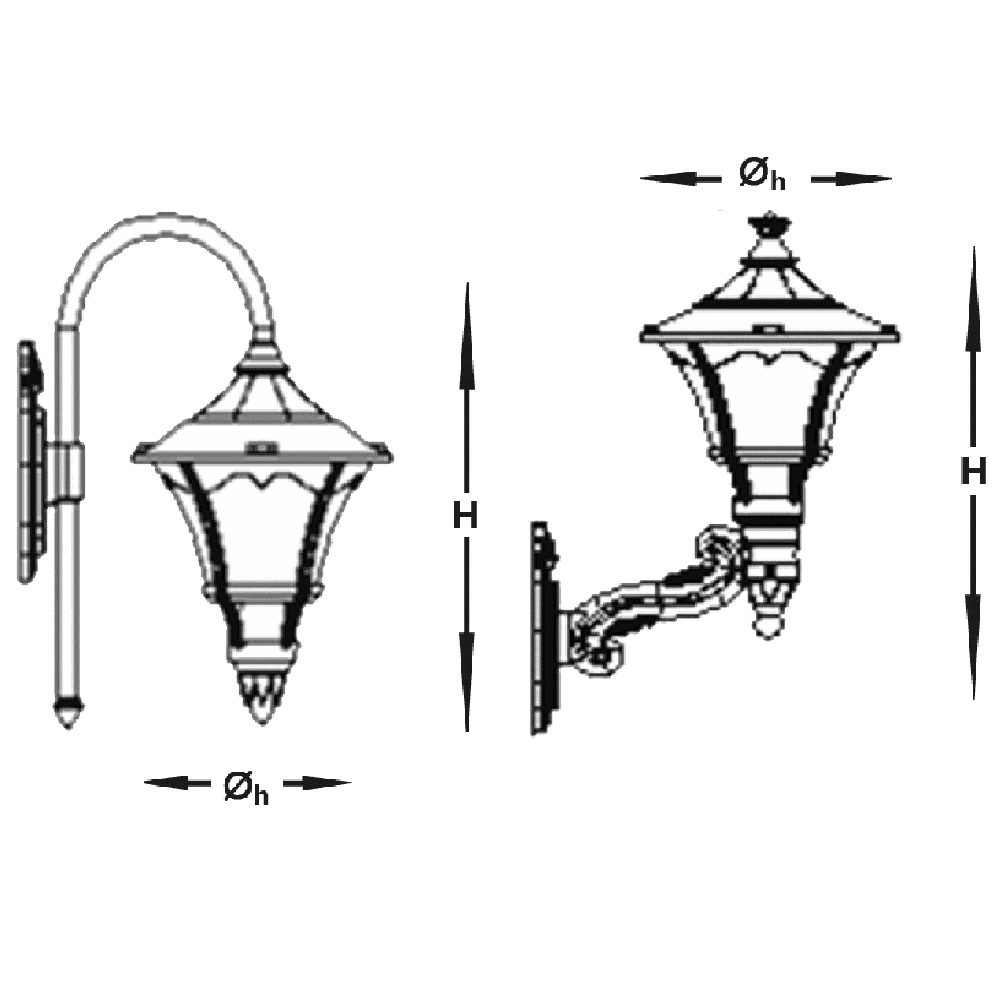 Outdoor wall-mounted lantern with vintage design, ideal for garden or porch illumination.