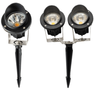 LED garden spike spotlights for landscape illumination and decorative outdoor lighting. Durable, ene.