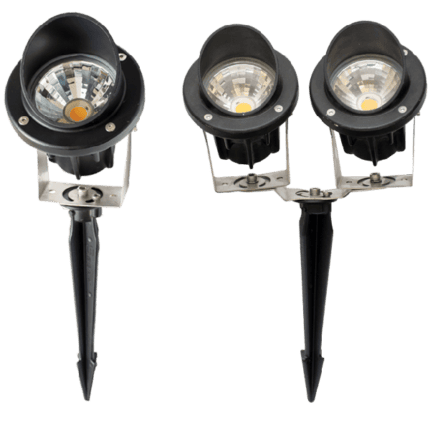 LED garden spike spotlights for landscape illumination and decorative outdoor lighting.