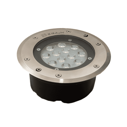 LED circular uplight with 12W power, ideal for outdoor and landscape lighting.