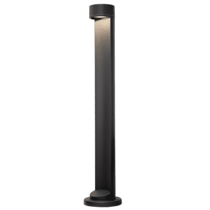 LED bollard light with moon-shaped top for pathway and landscape lighting.