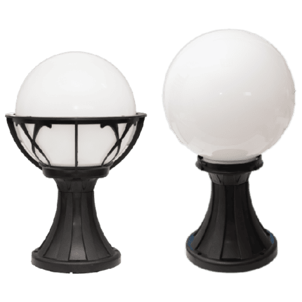 LED globe lamp with black plastic base, ideal for decorative lighting and modern interior design.