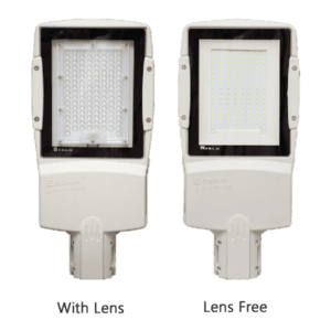 LED street light with lens for enhanced illumination.
