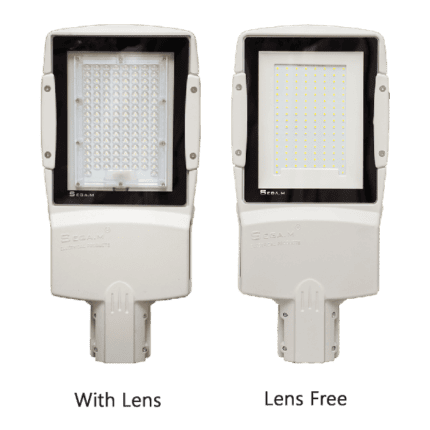 LED street light with lens for enhanced illumination.