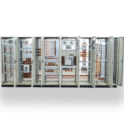 High-capacity modular steel enclosure for electrical distribution.