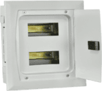 Distribution box for residential panels, 3 to 6 lines, durable steel construction.