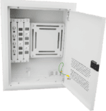 Network panel for fiber optic and data connections.