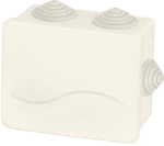 Junction box with multiple cable entry points for electrical wiring and connections.