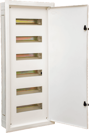 Recessed electric distribution panel for efficient power management.