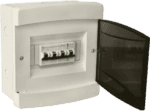 Distribution box for electrical systems with modern design and durable plastic construction.