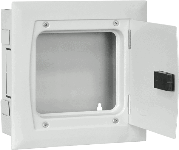 Junction box with door for professional wiring solutions.