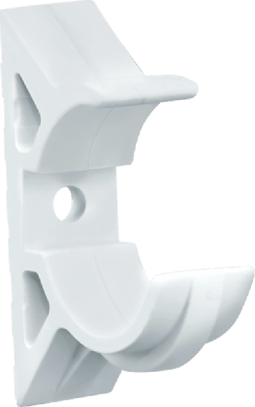 Plastic tube holder for professional conduit support and cable management.