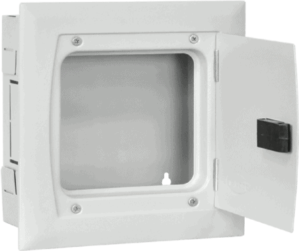 Junction box with door for professional wiring solutions.